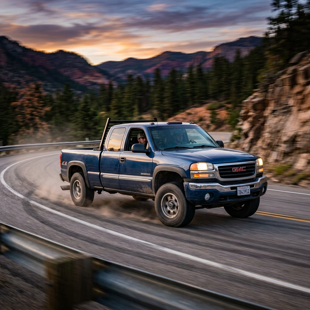 Action Shot: GMC Sierra Driving Fast