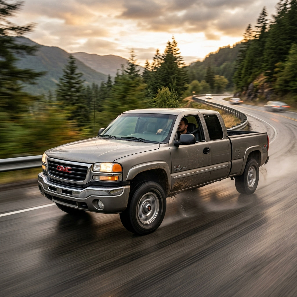 Action Shot: GMC Sierra 2500 HD Driving Fast