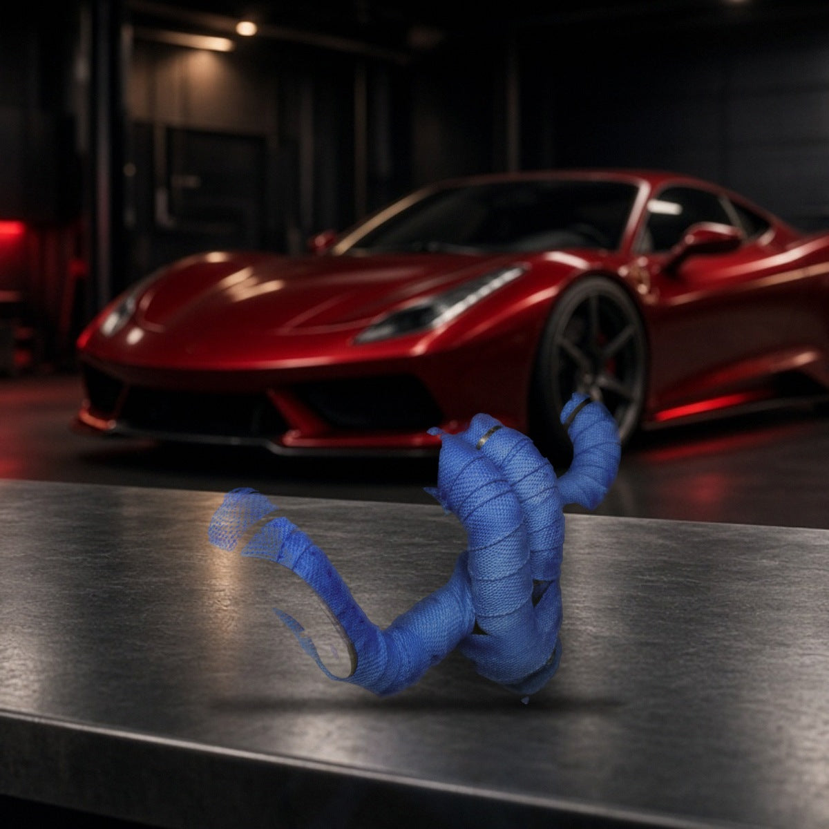 50 FT Blue Exhaust Heat Wrap Tape Manifold Header Pipe Cooling on a garage workbench