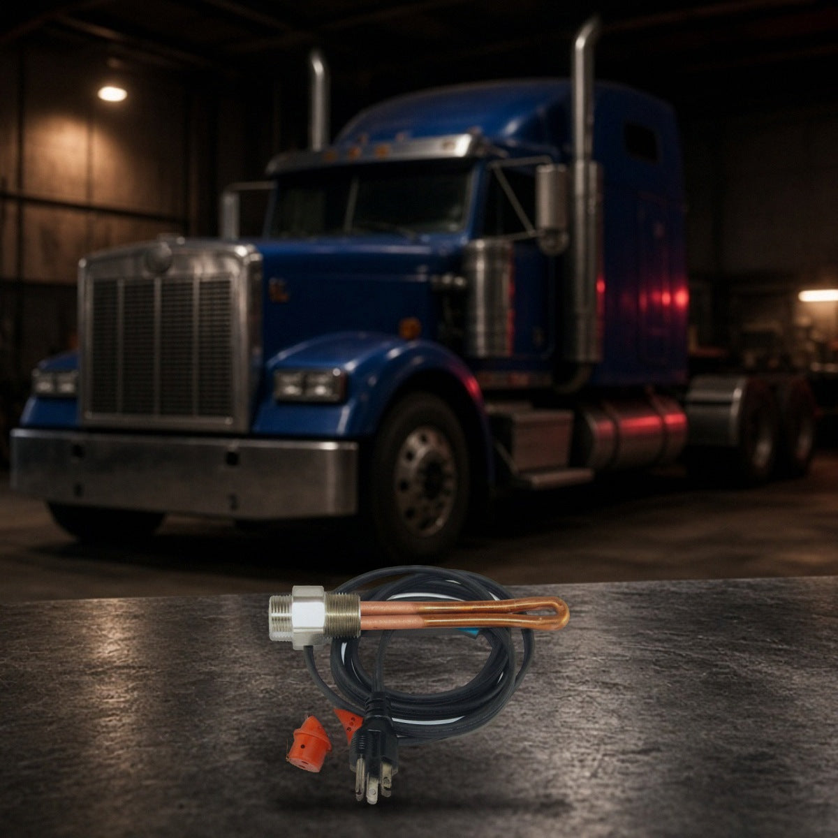 Engine Block Heater for Detroit Diesel (1974-1995) Silver Series (6V-92 8V-92) 1500W on a garage workbench