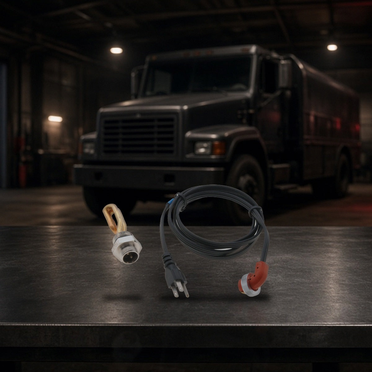 Engine Block Heater for International Navistar Maxxforce 15 1500W on a garage workbench