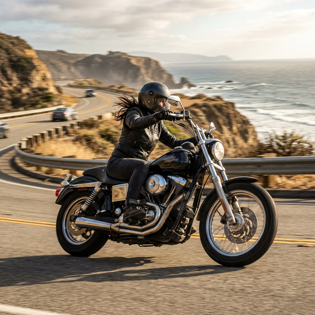 Action Shot: Harley Davidson Dyna Driving Fast