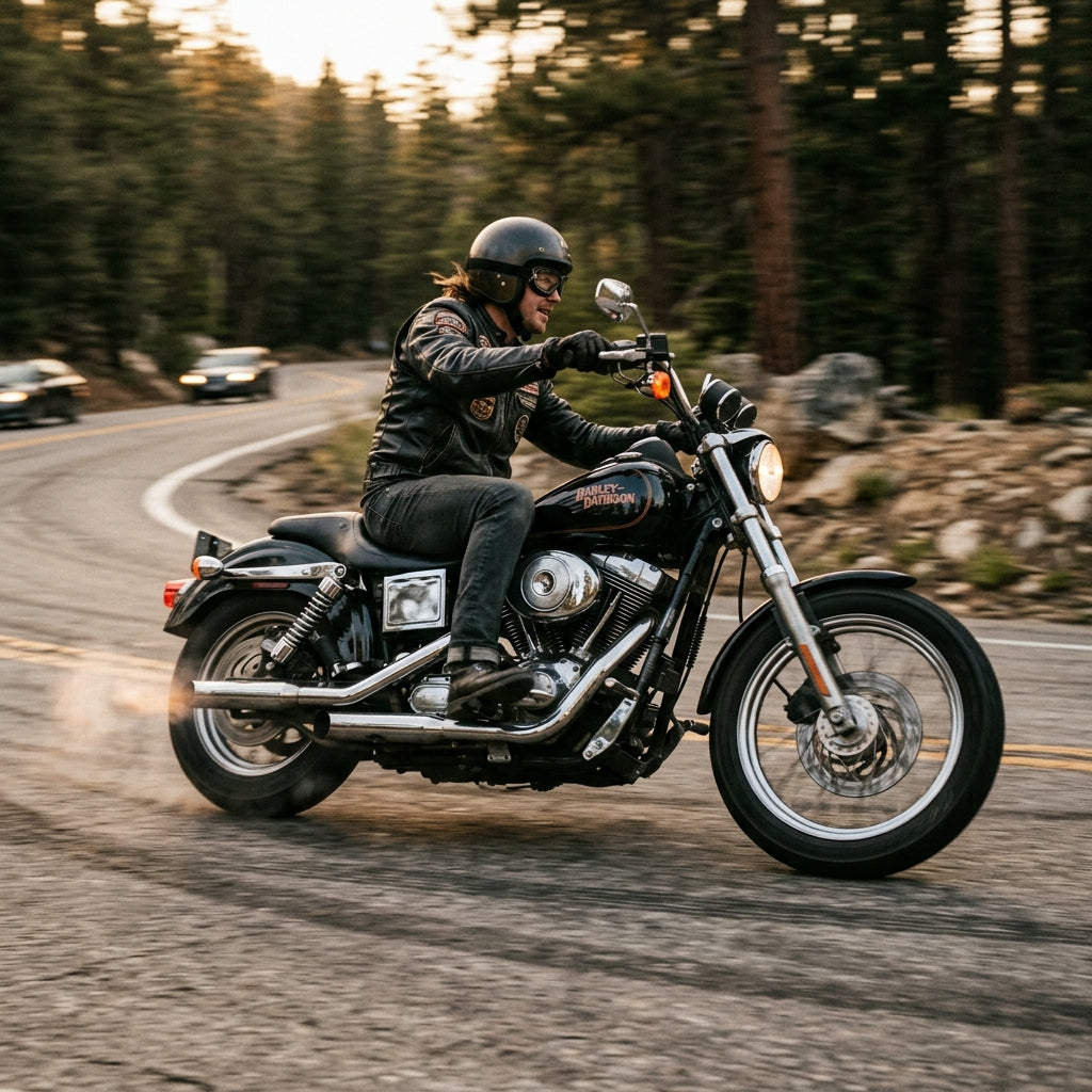 Action Shot: Harley Davidson Dyna Driving Fast