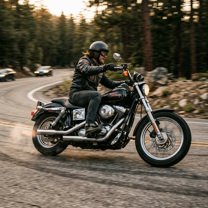 Action Shot: Harley Davidson Dyna Driving Fast