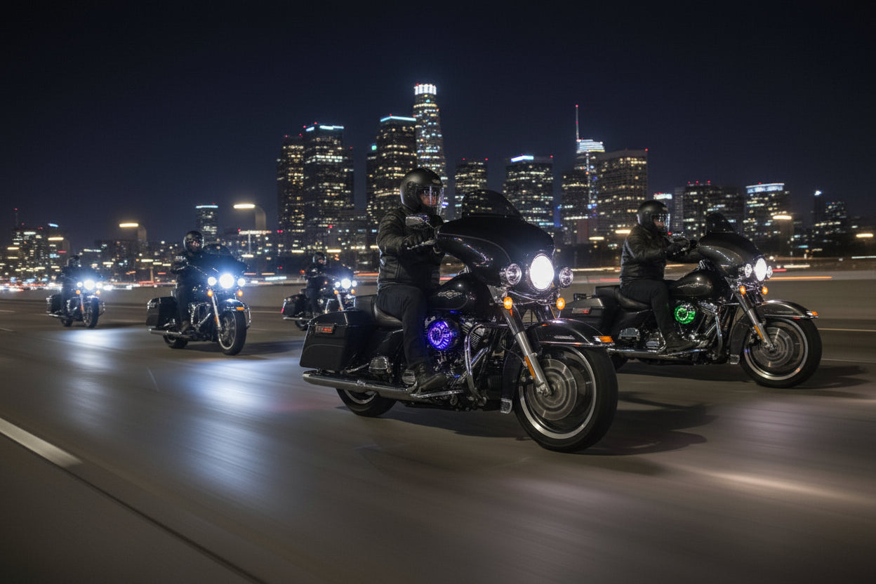 Action Shot: Harley Davidson Road King, Road Glide, Street Glide Driving Fast