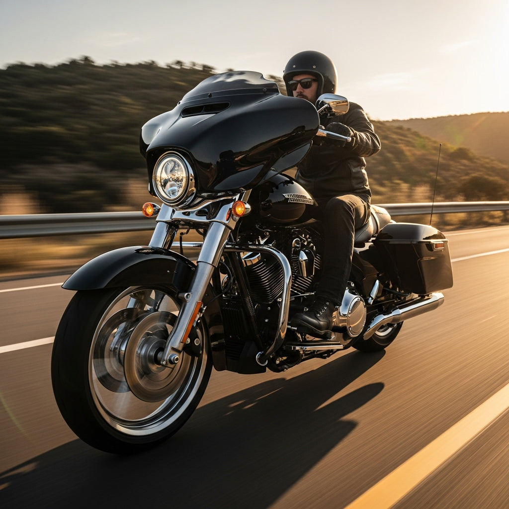 Action Shot: Harley Davidson Road King, Road Glide, Street Glide Driving Fast