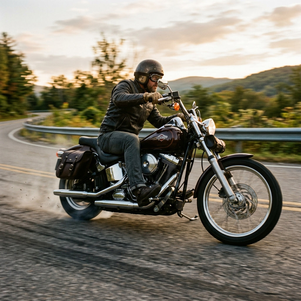 Action Shot: Harley Davidson Softail Driving Fast