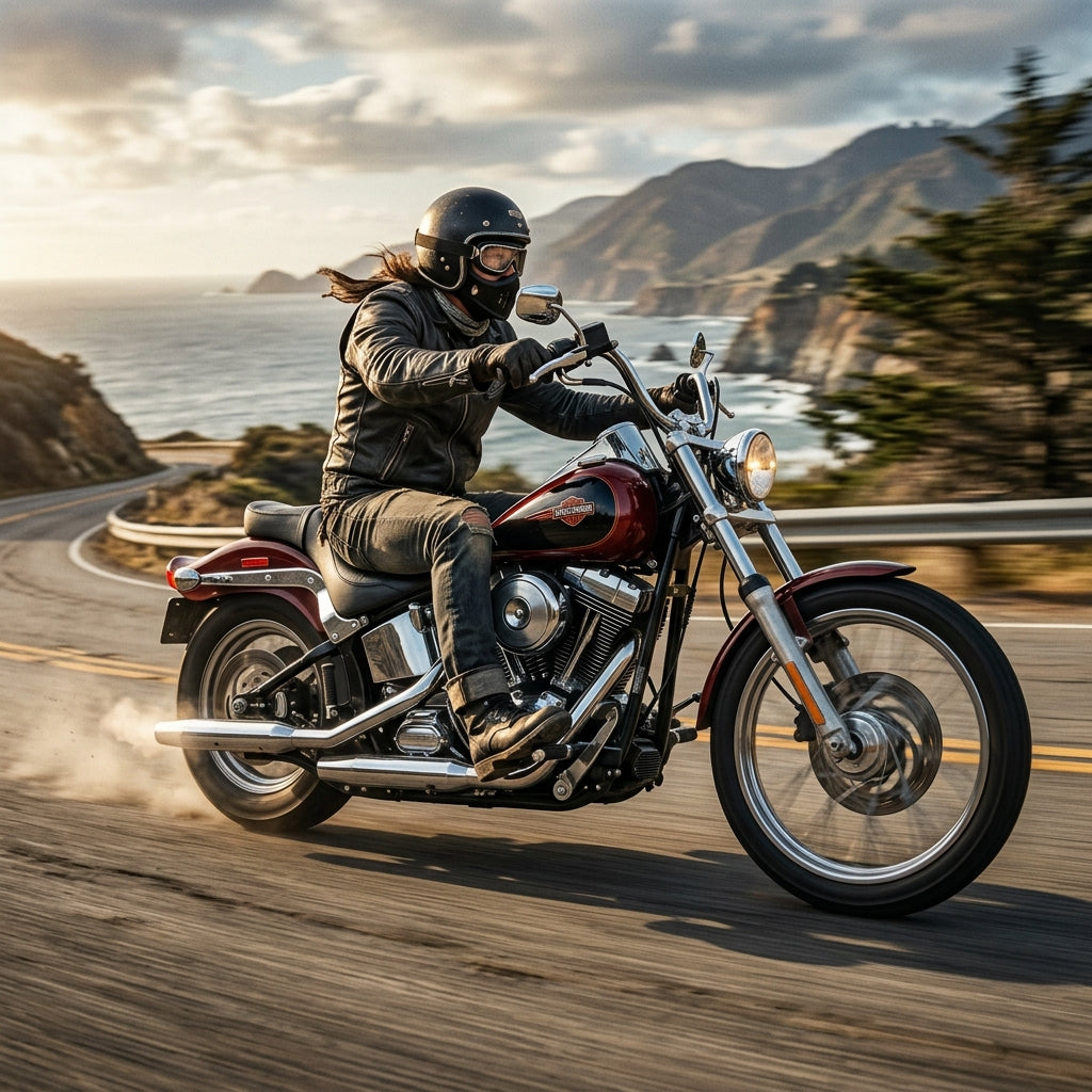 Action Shot: Harley Davidson Softail Driving Fast