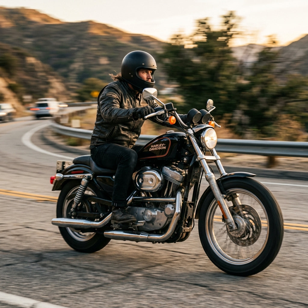 Action Shot: Harley Davidson Sportster Driving Fast