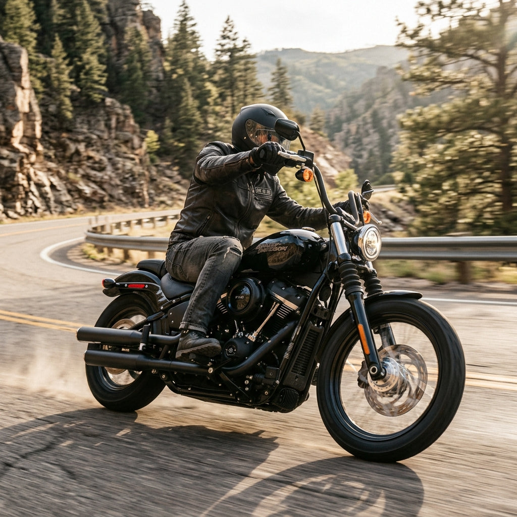 Action Shot: Harley Davidson Street Bob Driving Fast