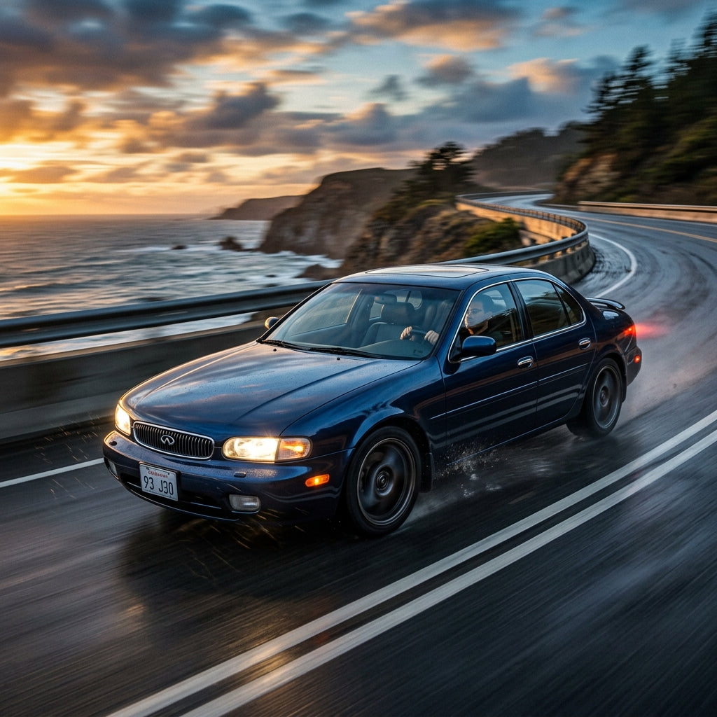 Action Shot: Infiniti J30 Driving Fast