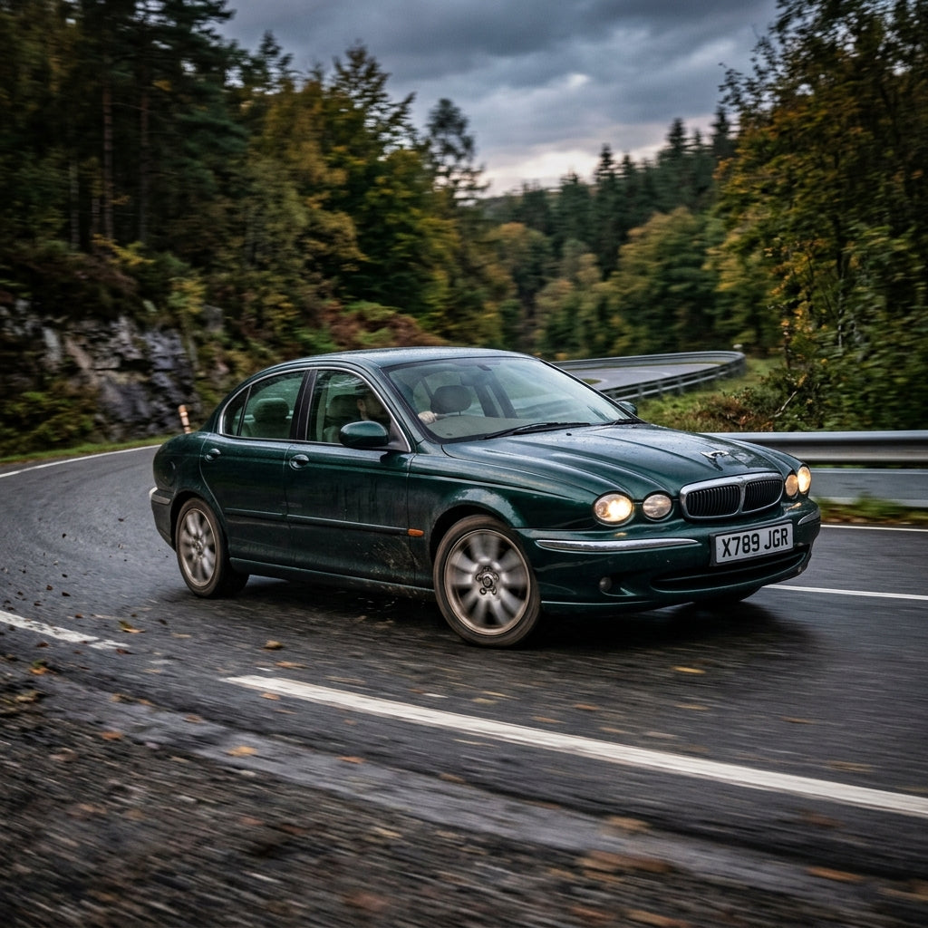 Action Shot: Jaguar X-Type Driving Fast