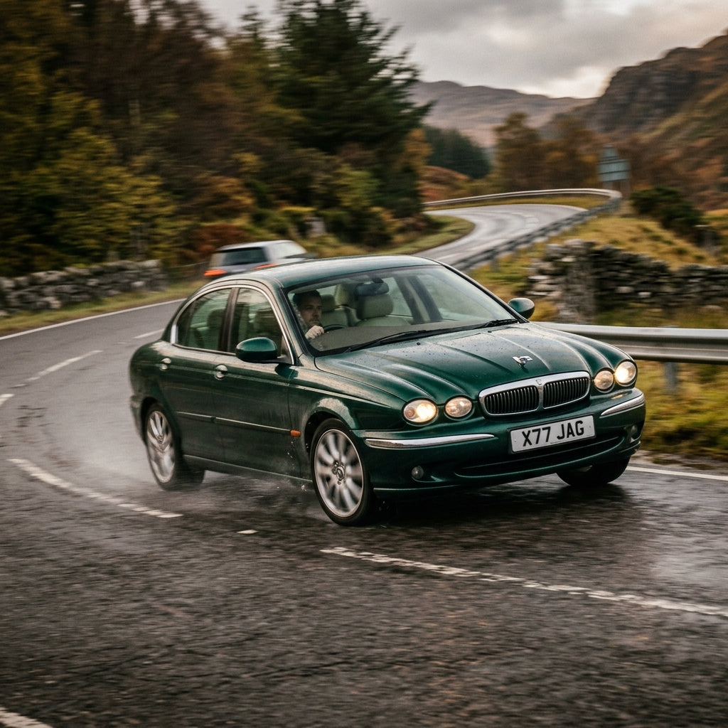 Action Shot: Jaguar X-Type Driving Fast
