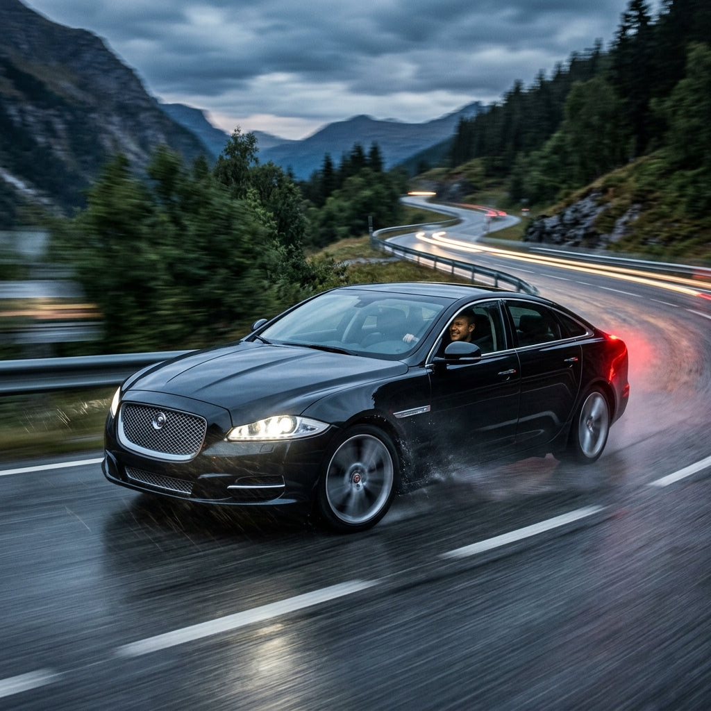 Action Shot: Jaguar XJ Driving Fast