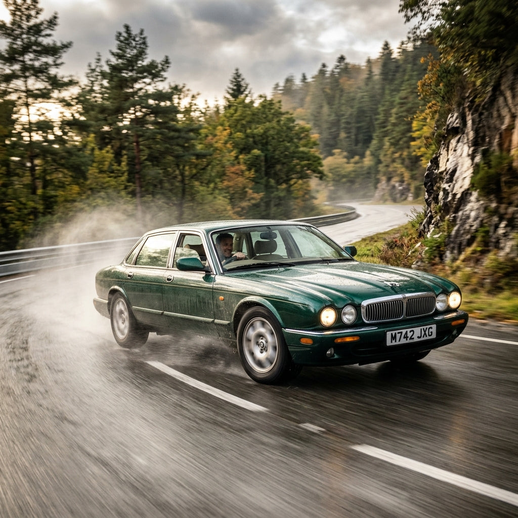 Action Shot: Jaguar XJ6 Driving Fast