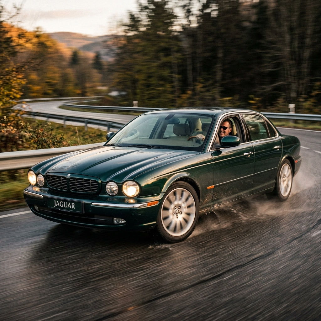Action Shot: Jaguar XJ8 Driving Fast