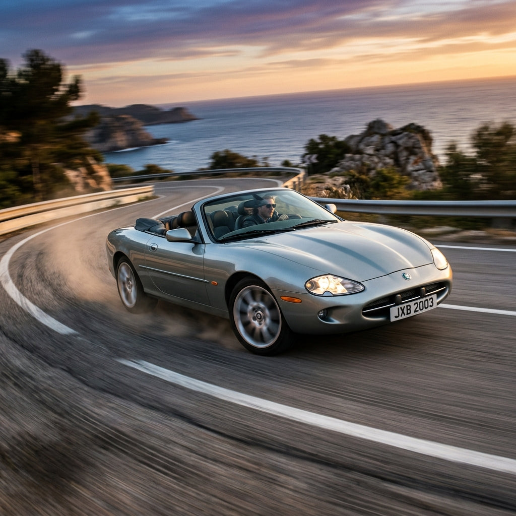 Action Shot: Jaguar XK8 Driving Fast