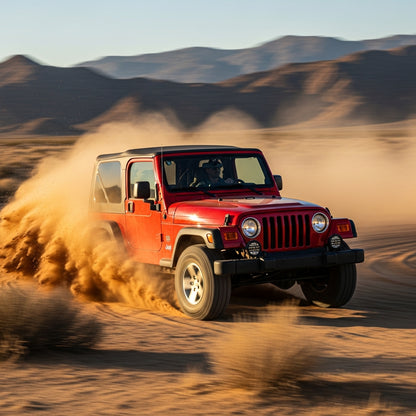 Action Shot: Jeep Wrangler Driving Fast