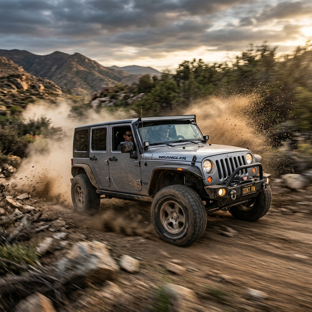 Action Shot: Jeep Wrangler Driving Fast