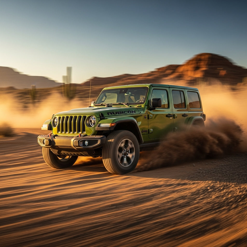 Action Shot: Jeep Wrangler Driving Fast