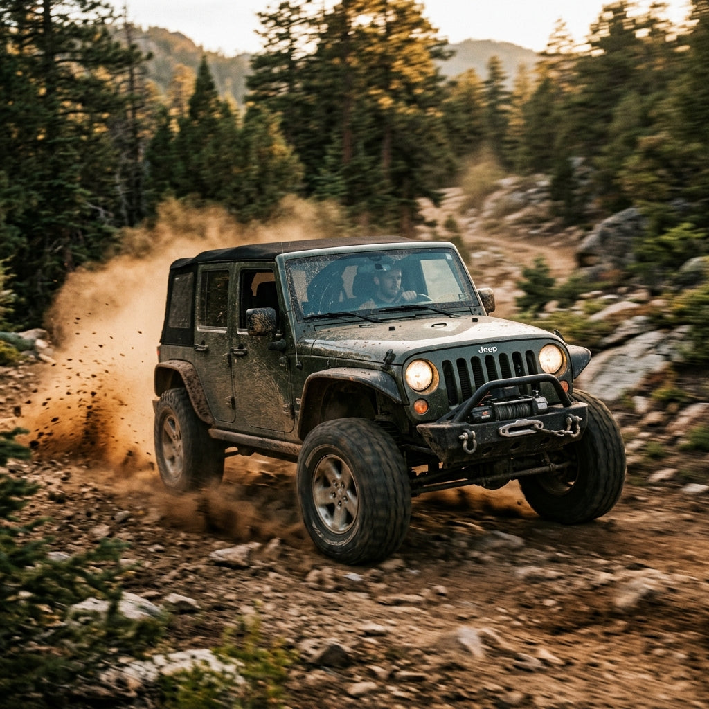 Action Shot: Jeep Wrangler Driving Fast