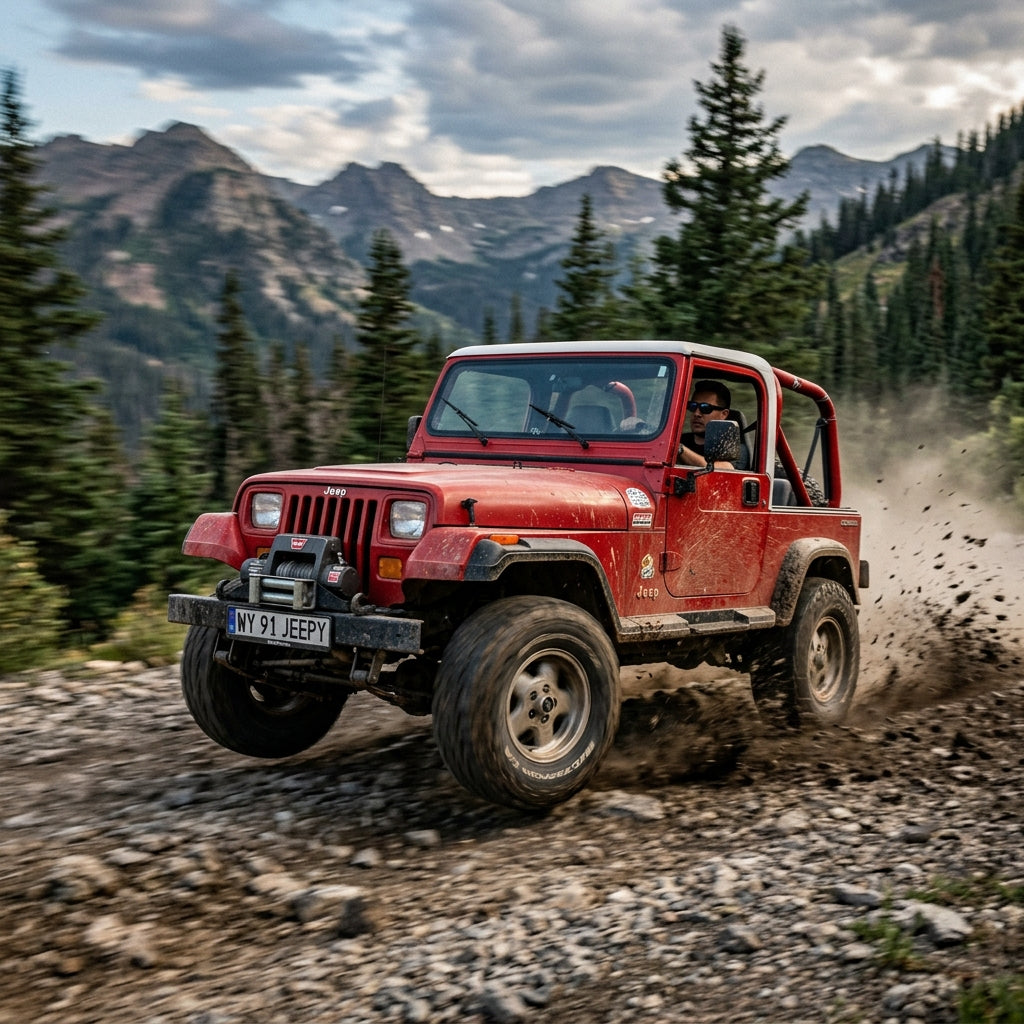 Action Shot: Jeep Wrangler Driving Fast