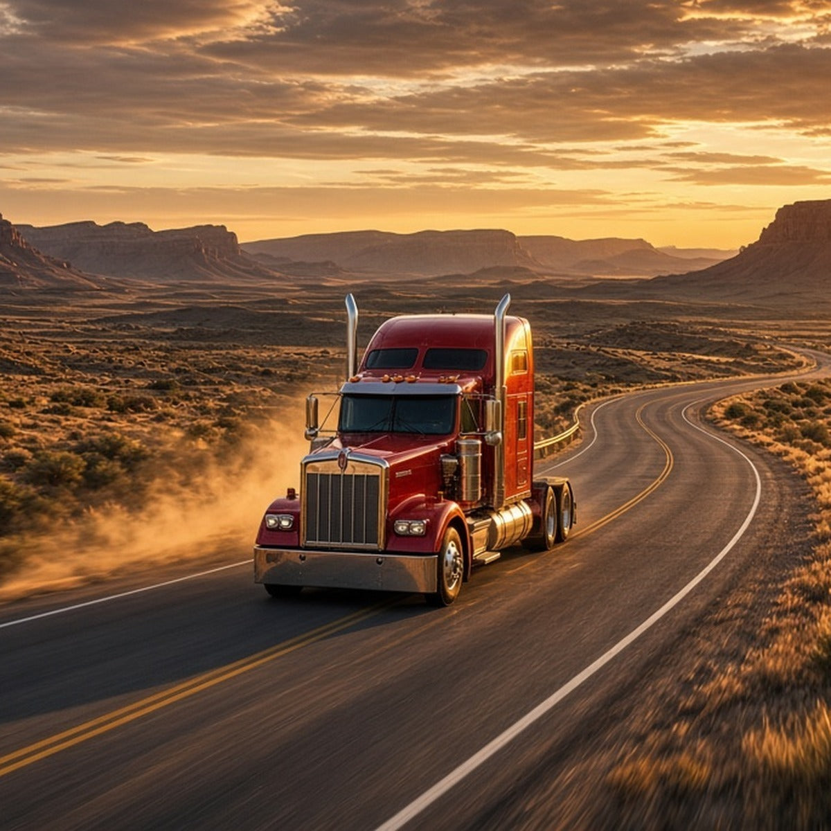 Stage 2 AI Performance Chip Module OBD2 for Kenworth – Adaptive Power & Fuel Efficiency - Kenworth W900 driving fast
