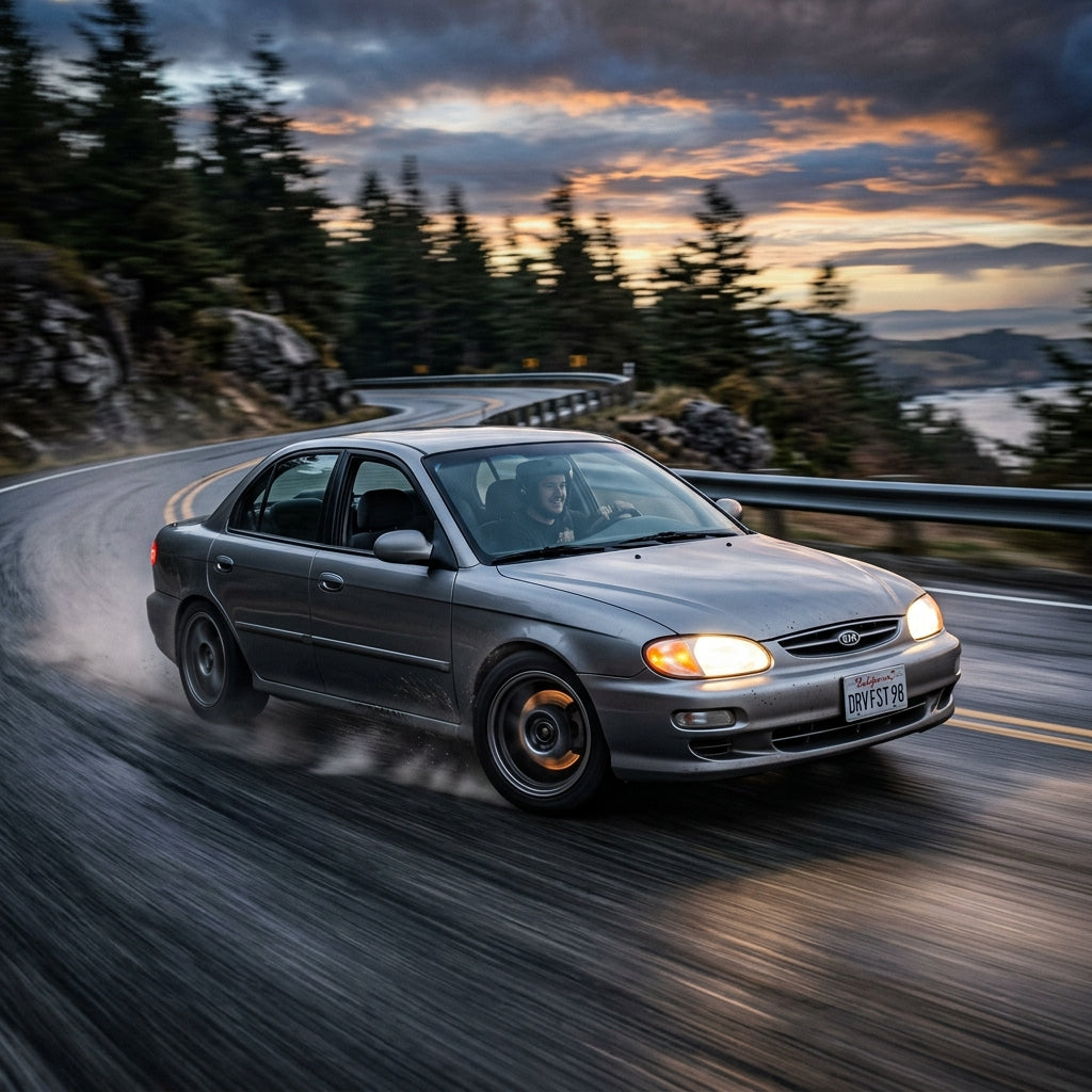 Action Shot: Kia Sephia Driving Fast