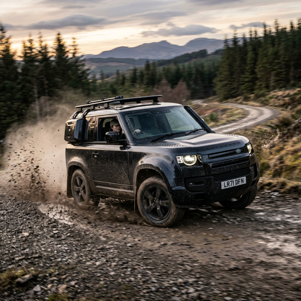 Action Shot: Land Rover Defender 90 Driving Fast