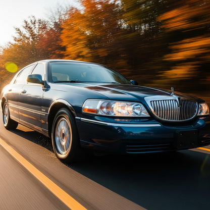 Action Shot: Lincoln Town Car Driving Fast
