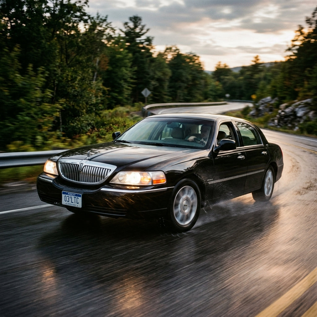 Action Shot: Lincoln Town Car Driving Fast