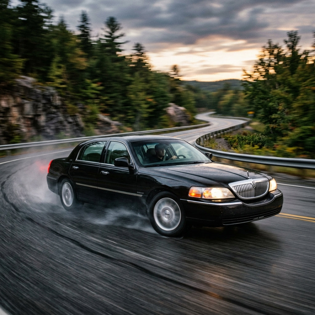 Action Shot: Lincoln Town Car Driving Fast