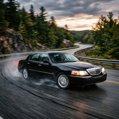 Action Shot: Lincoln Town Car Driving Fast