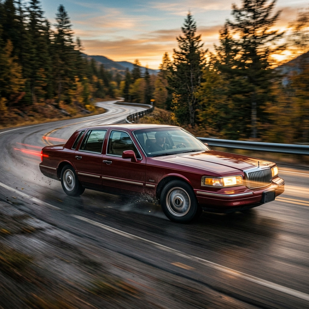 Action Shot: Lincoln Town Car Driving Fast