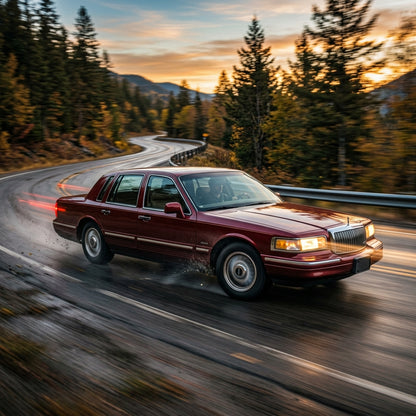 Action Shot: Lincoln Town Car Driving Fast