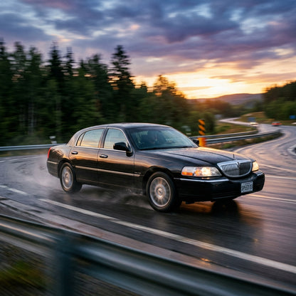 Action Shot: Lincoln Town Car Driving Fast