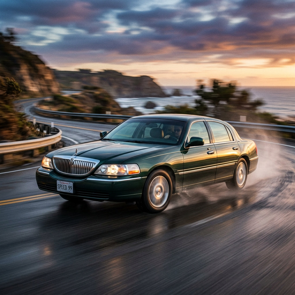 Action Shot: Lincoln Town Car Driving Fast