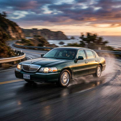 Action Shot: Lincoln Town Car Driving Fast
