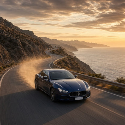 Stage 2 AI Performance Chip Module OBD2 for Maserati – Adaptive Power & Fuel Efficiency - Maserati Ghibli driving fast
