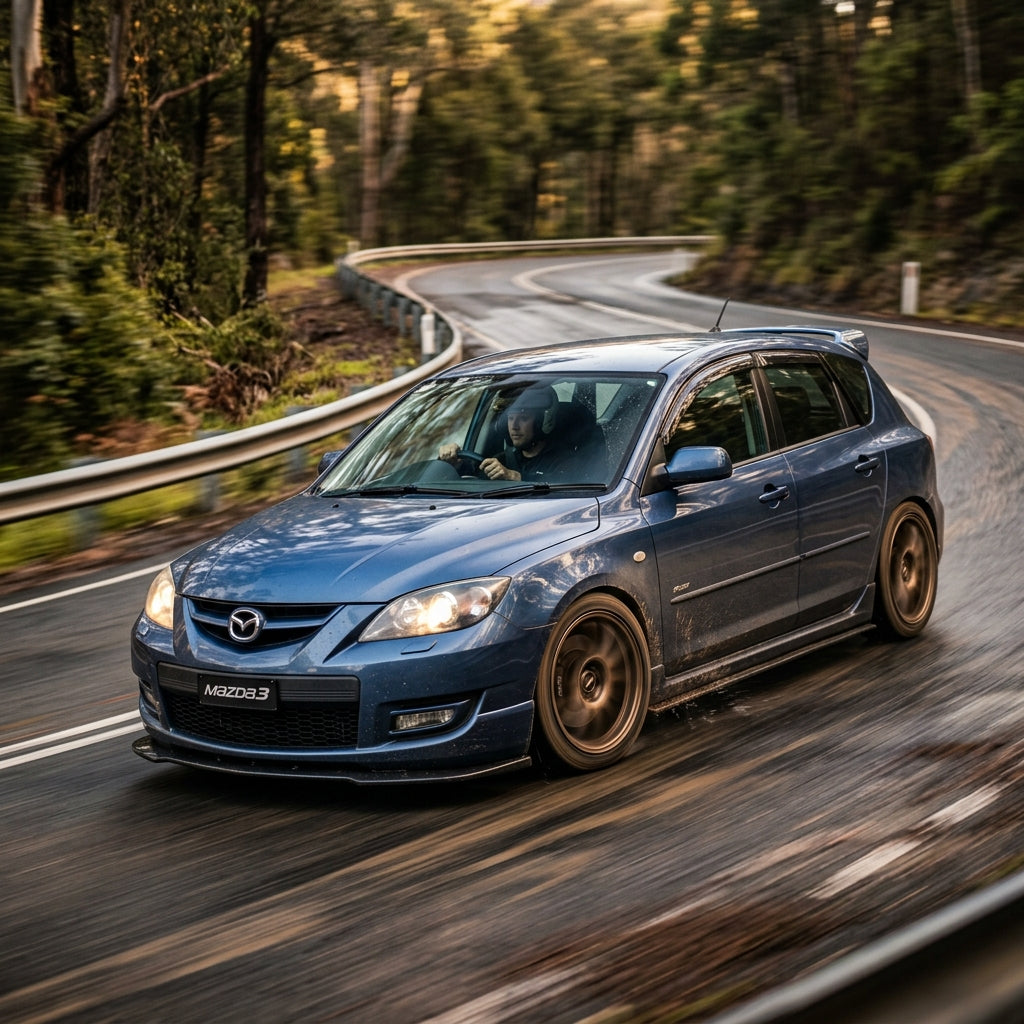 Action Shot: Mazda 3 Driving Fast