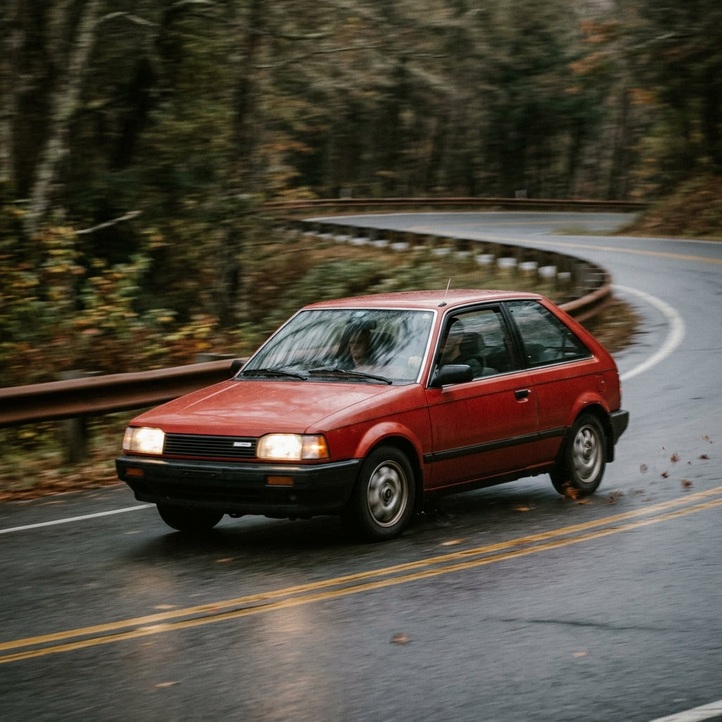 Action Shot: Mazda 323 Driving Fast