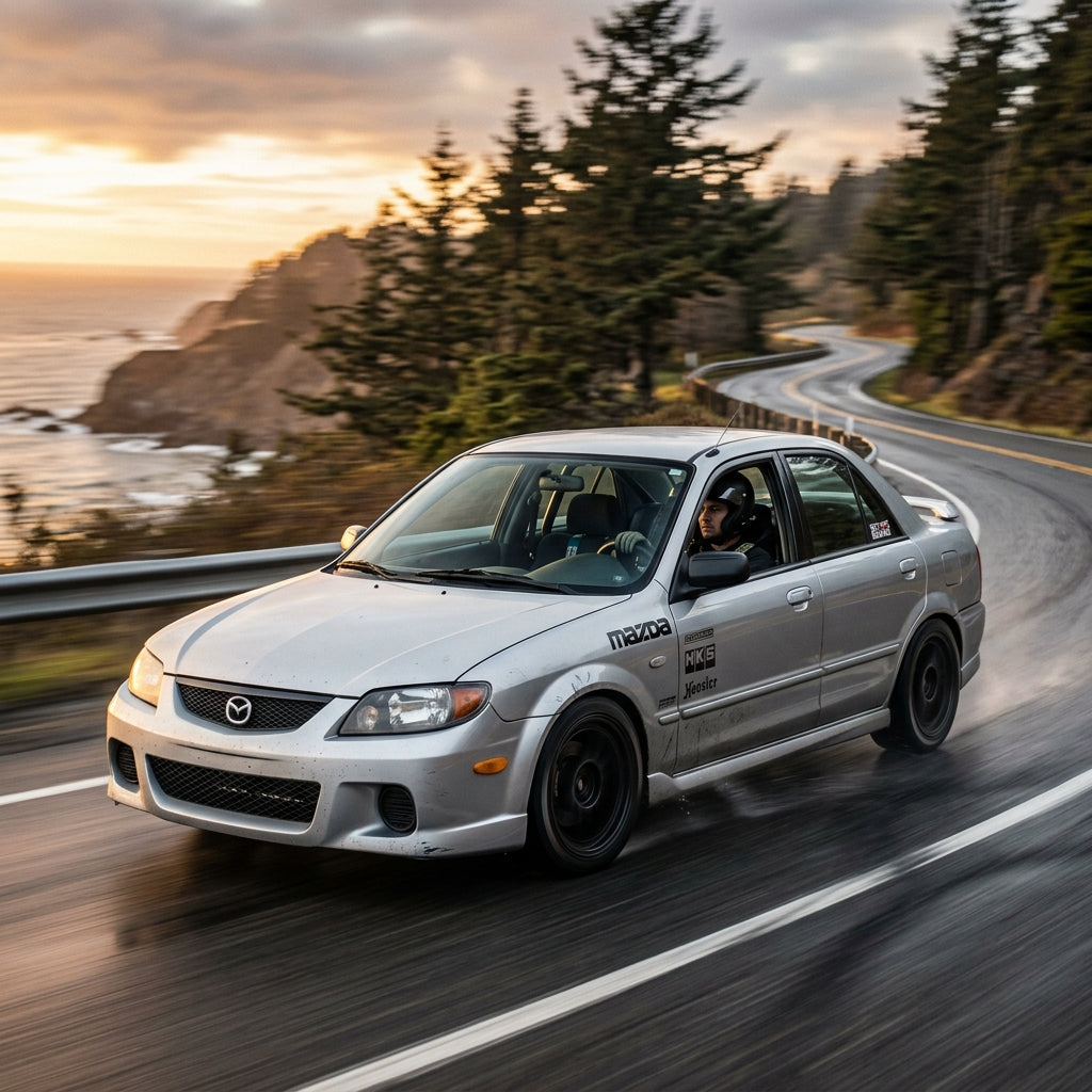 Action Shot: Mazda Protegé Driving Fast