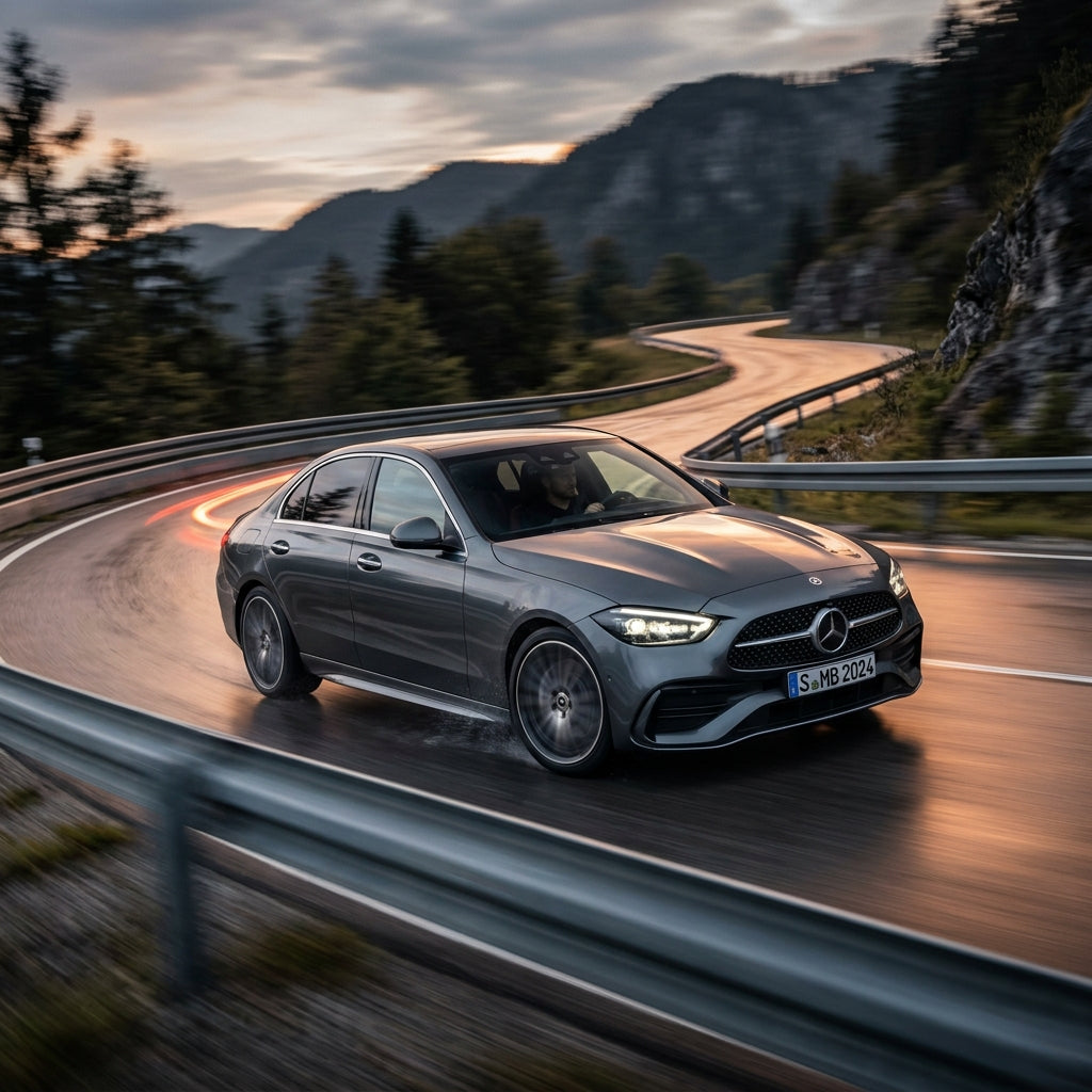 Action Shot: Mercedes Benz C-Class Driving Fast