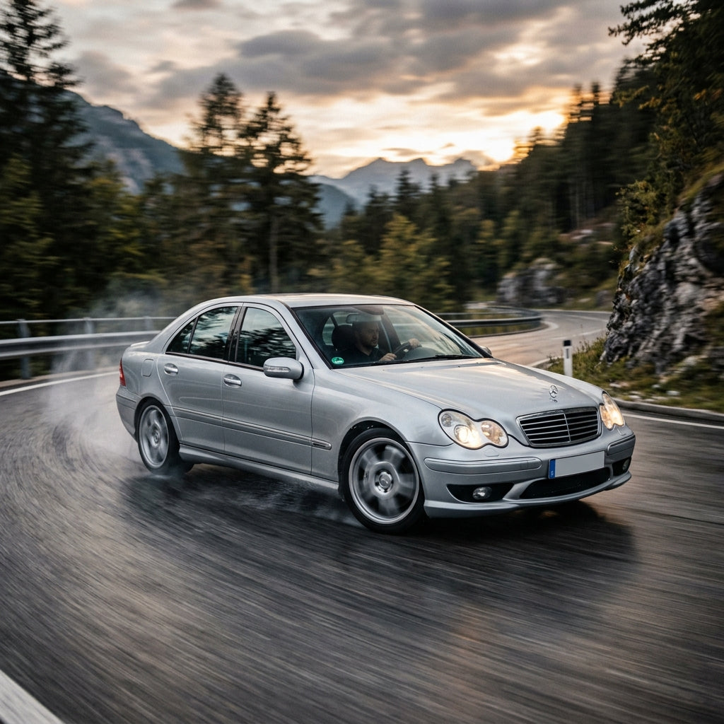 Action Shot: Mercedes Benz C-Class Driving Fast