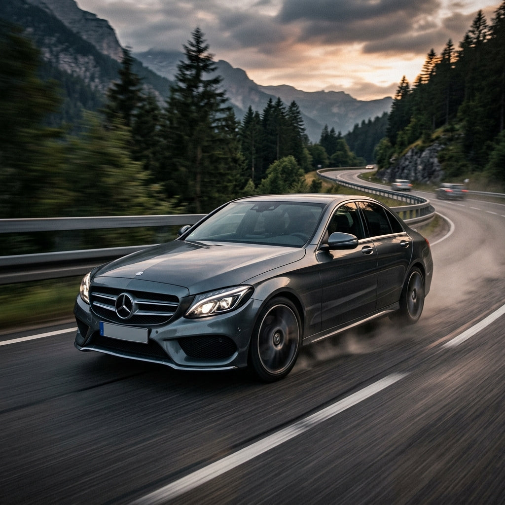 Action Shot: Mercedes Benz C-Class Driving Fast