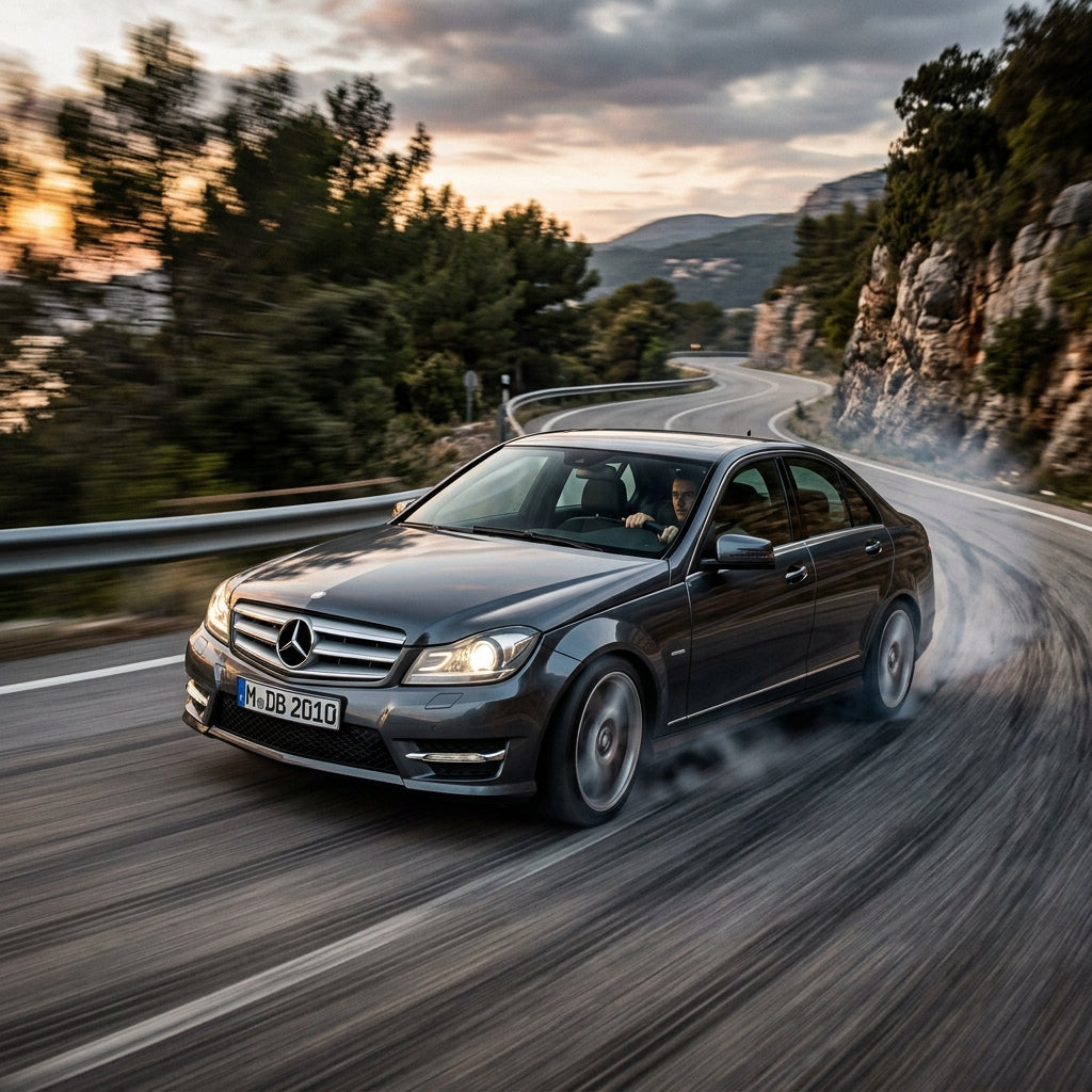 Action Shot: Mercedes Benz C-Class Driving Fast