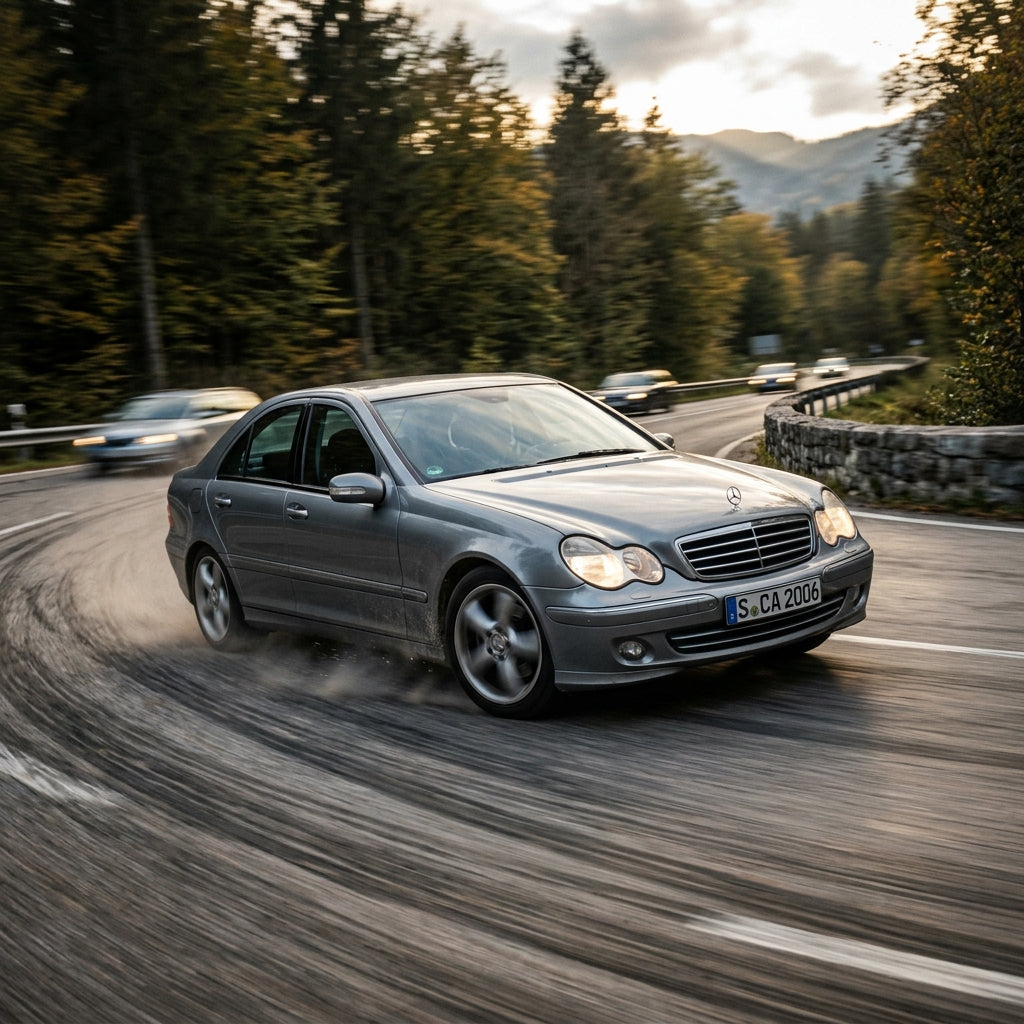 Action Shot: Mercedes Benz C-Class Driving Fast