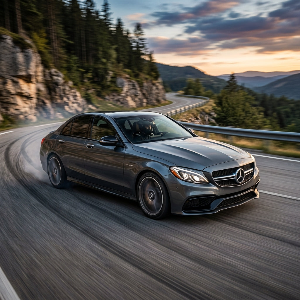 Action Shot: Mercedes Benz C-Class Driving Fast