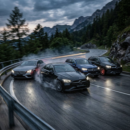 Action Shot: Mercedes Benz C-Class,E-Class,GLC-Class,GLE-Class Driving Fast