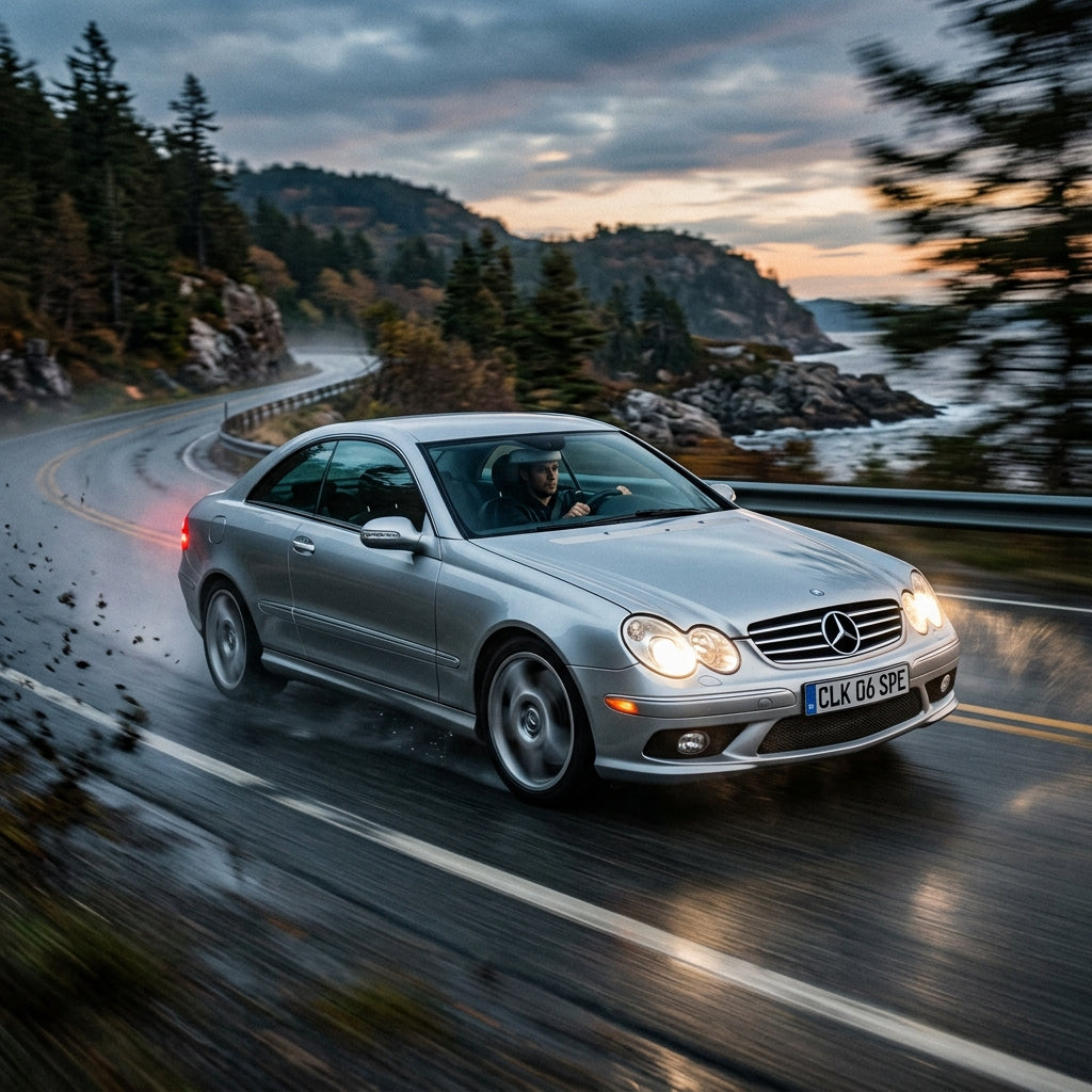 Action Shot: Mercedes Benz CLK-Class Driving Fast
